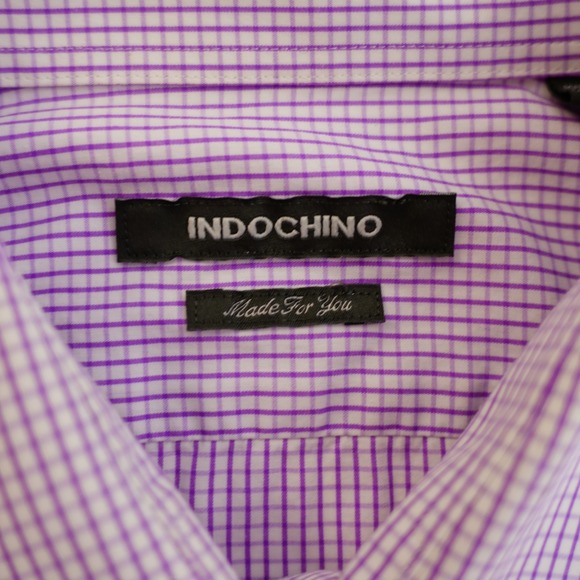 Indochino White Purple Check Collared Dress Shirt XL Pocket Front Cotton - Picture 8 of 10
